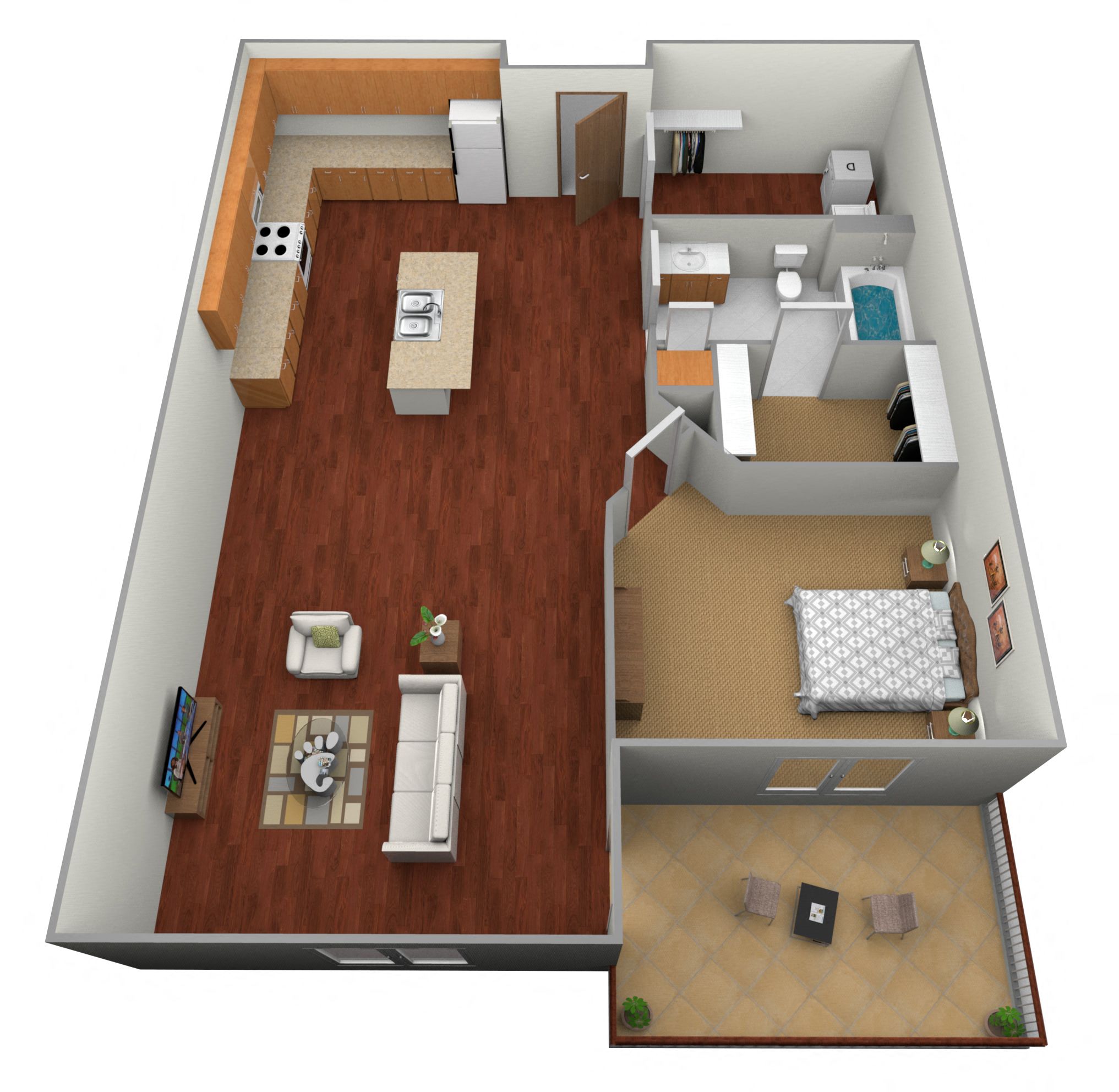 Floor plan for 1 bed, 1 bath, 810 sqft